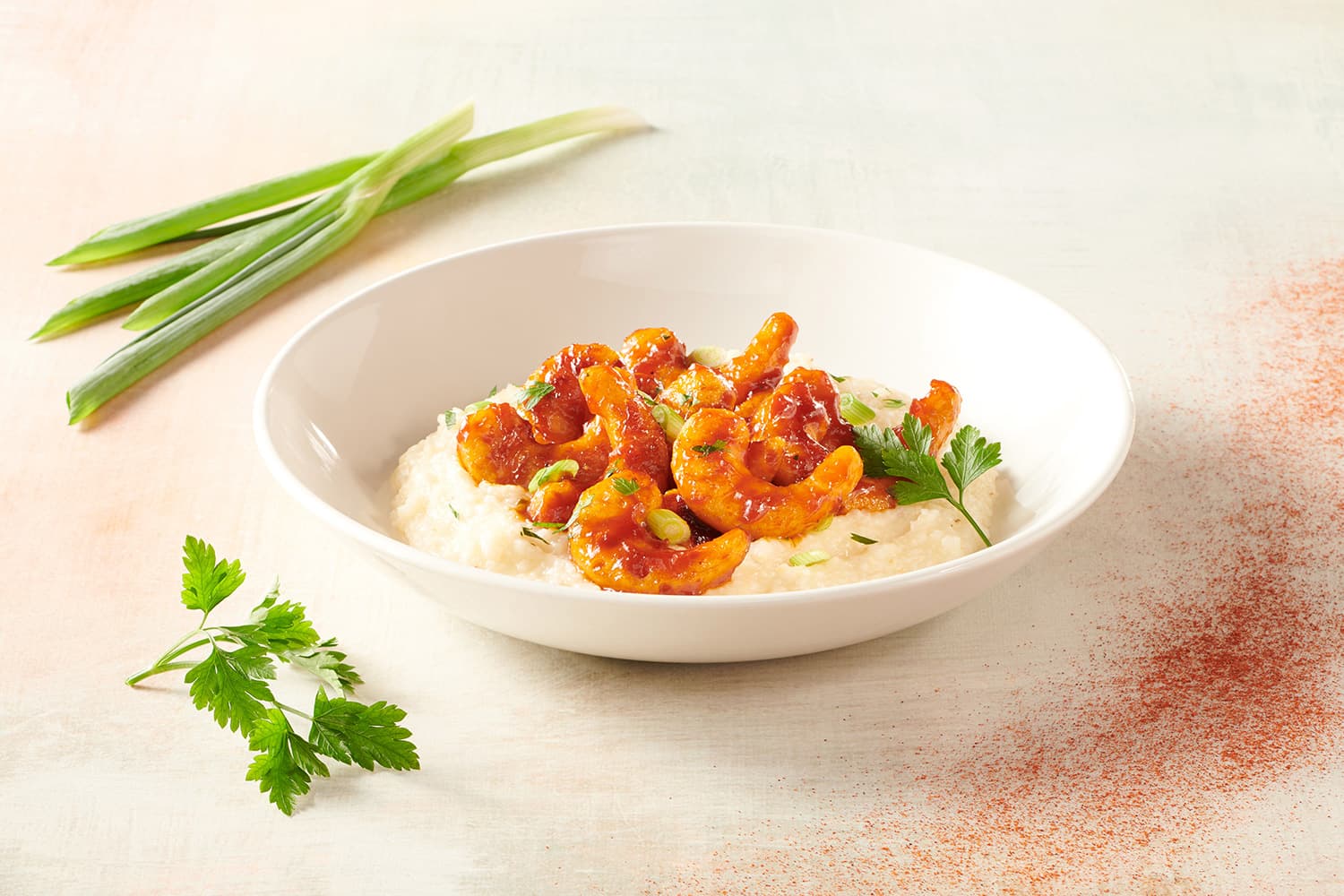 BBQ Shrimp Grits with Bayou Best Foods' Plant-Based Shrimp