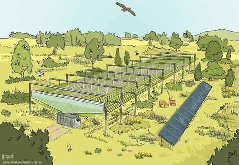 Artist’s impression of intensive, contained, and zero-waste cultivation of microalgae within a natural ecosystem (by Studio Ronald van der Heide, the Netherlands).