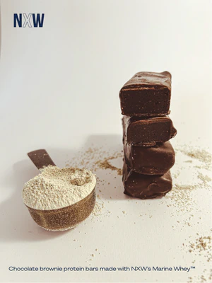 Photo : Chocolate brownie protein bars made with NXW’s Marine Whey™